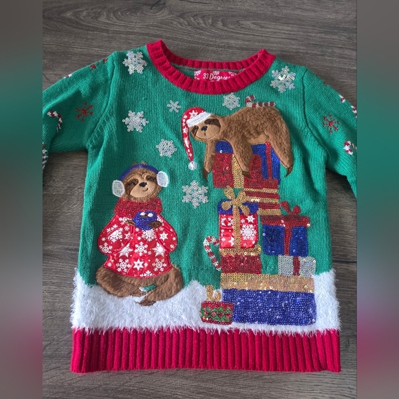 Girls sloth festive holiday sweater size 7 - Picture 2 of 4